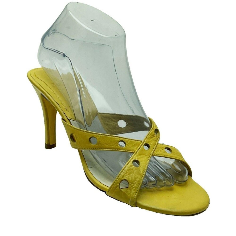 Zara Yellow Leather Crossed Vamp Heeled Sandals Size 8.5M